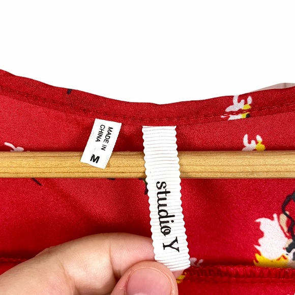 Studio Y Red Ruffle Floral Keyhole Back Chiffon Sleeveless Blouse Tank Top Red M - Picture 6 of 9